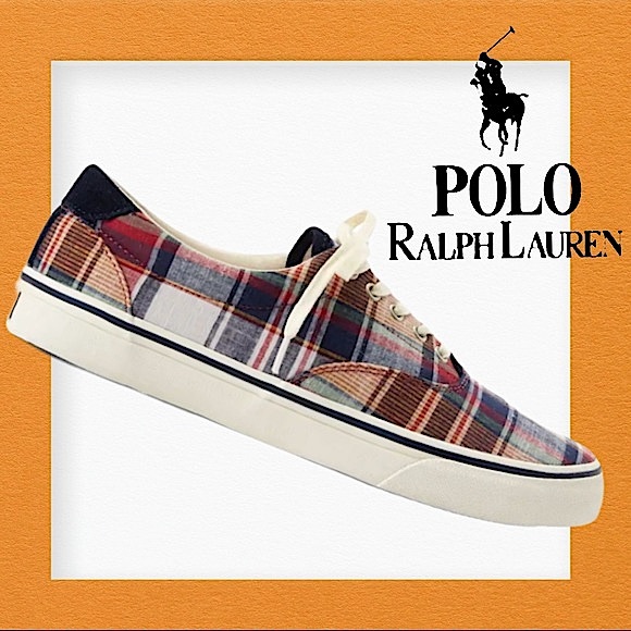 NWT Ralph Lauren Polo Madras Multi Plaid Sneakers - Picture 8 of 14